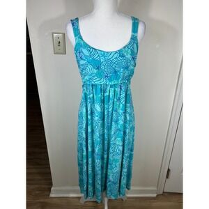 Fresh Produce Sundress Sz M Turquoise Blue Seashell Print Coastal Empire Waist